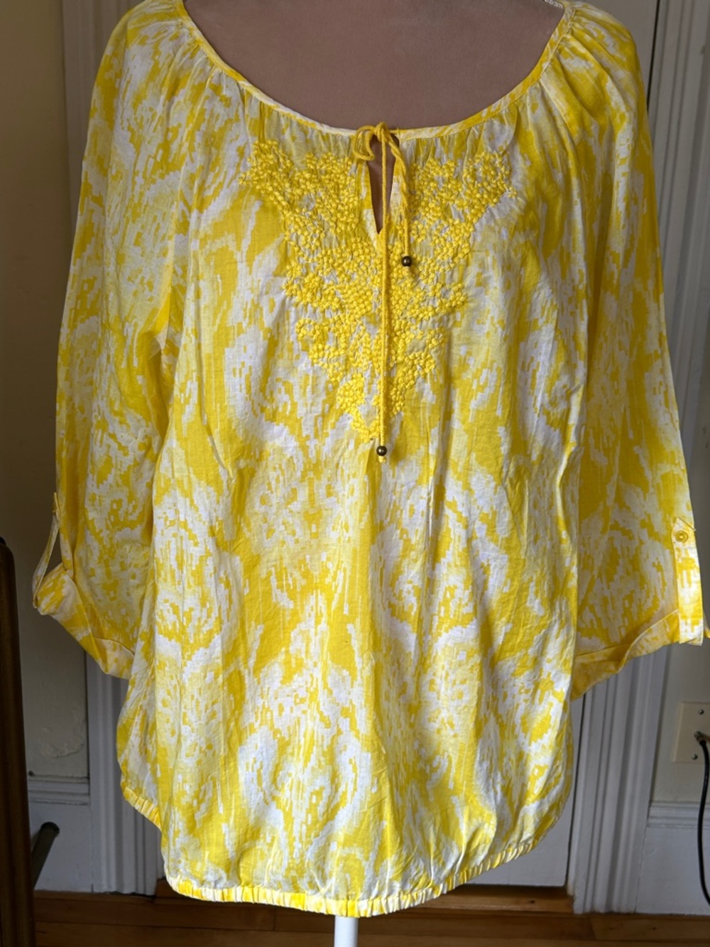 Lane Bryant Yellow Embroidered Peasant Top 100% cotton
